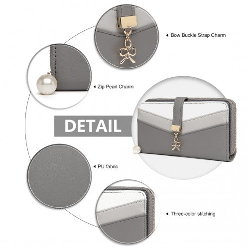 Miss Lulu Mixed Colour Women's Leather Look Clutch Purse - Grey