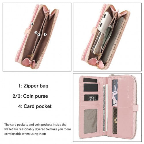 Miss Lulu Mixed Colour Women's Leather Look Clutch Purse - Pink