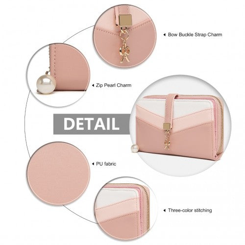 Miss Lulu Mixed Colour Women's Leather Look Clutch Purse - Pink