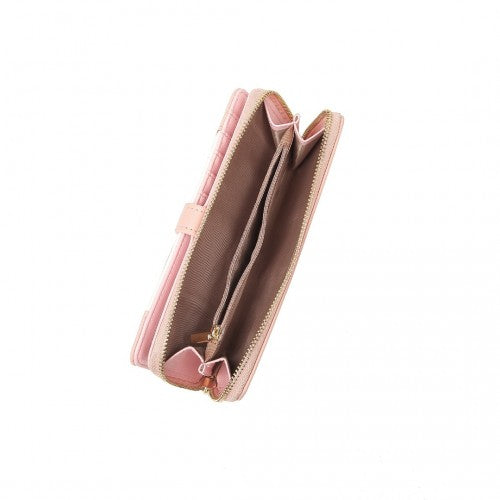 Miss Lulu Mixed Colour Women's Leather Look Clutch Purse - Pink