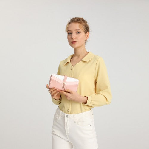 Miss Lulu Mixed Colour Women's Leather Look Clutch Purse - Pink