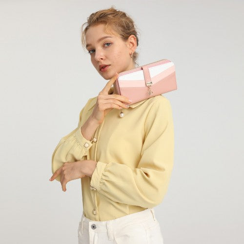 Miss Lulu Mixed Colour Women's Leather Look Clutch Purse - Pink