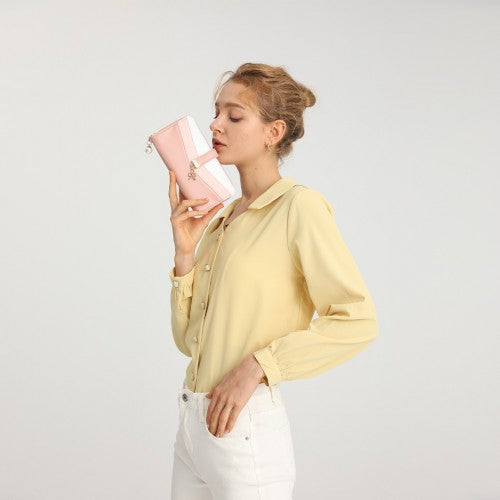 Miss Lulu Mixed Colour Women's Leather Look Clutch Purse - Pink