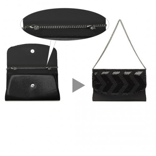 Miss Lulu Gorgeous Sequins Evening Clutch Bag Chain Shoulder Bag - Black