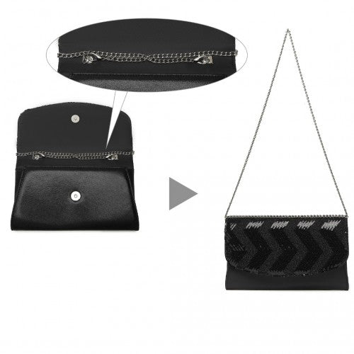 Miss Lulu Gorgeous Sequins Evening Clutch Bag Chain Shoulder Bag - Black