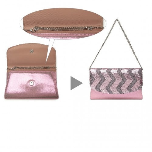 Miss Lulu Gorgeous Sequins Evening Clutch Bag Chain Shoulder Bag - Pink