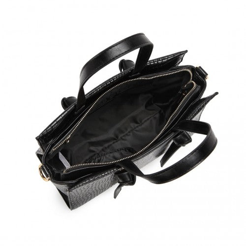 Miss Lulu Crocodile Pattern Large Capacity Leather Cross - body Handbag - Black