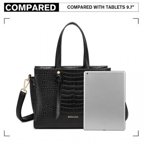 Miss Lulu Crocodile Pattern Large Capacity Leather Cross - body Handbag - Black