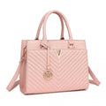 Miss Lulu Chic V - Quilted PU Leather Sophisticated Handbag - Pink