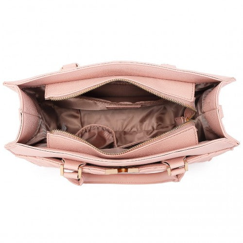 Miss Lulu Chic V - Quilted PU Leather Sophisticated Handbag - Pink