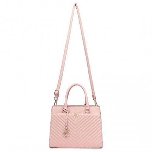 Miss Lulu Chic V - Quilted PU Leather Sophisticated Handbag - Pink