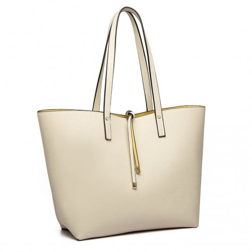 Miss Lulu Women Reversible Contrast Shopper Tote Bag Beige