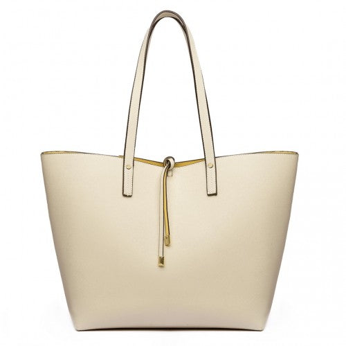 Miss Lulu Women Reversible Contrast Shopper Tote Bag Beige