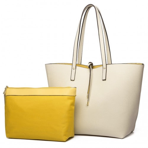 Miss Lulu Women Reversible Contrast Shopper Tote Bag Beige