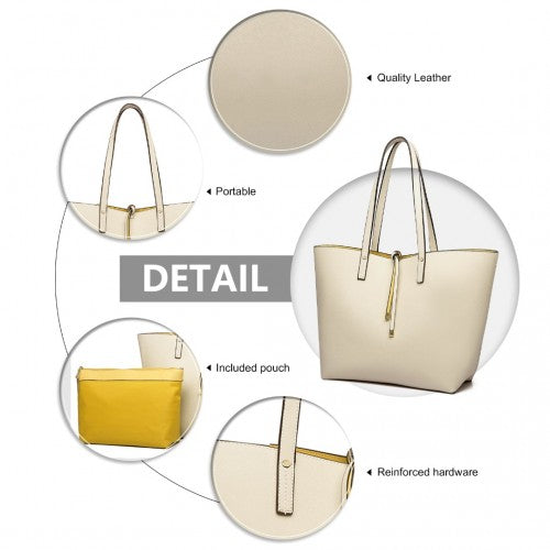 Miss Lulu Women Reversible Contrast Shopper Tote Bag Beige
