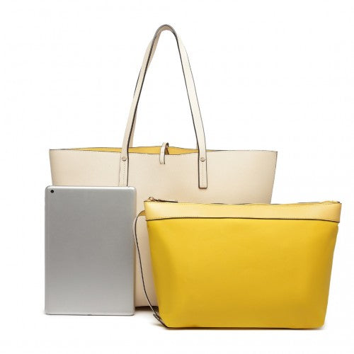 Miss Lulu Women Reversible Contrast Shopper Tote Bag Beige