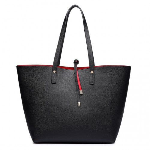 Miss Lulu Women Reversible Contrast Shopper Tote Bag Black
