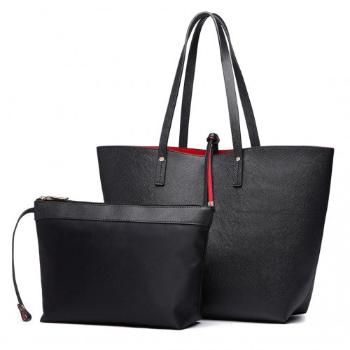 Miss Lulu Women Reversible Contrast Shopper Tote Bag Black