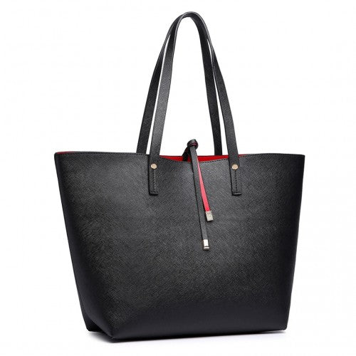 Miss Lulu Women Reversible Contrast Shopper Tote Bag Black