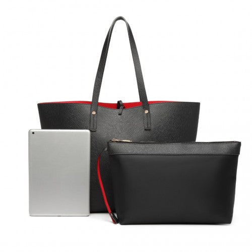 Miss Lulu Women Reversible Contrast Shopper Tote Bag Black