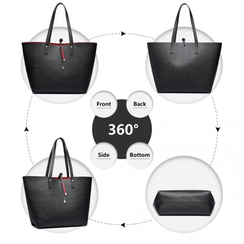 Miss Lulu Women Reversible Contrast Shopper Tote Bag Black