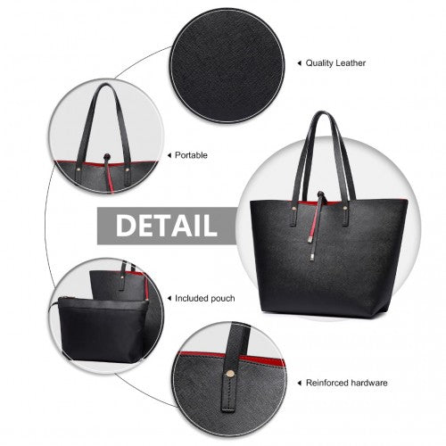 Miss Lulu Women Reversible Contrast Shopper Tote Bag Black