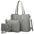 Miss Lulu Three Piece Tote Shoulder Bag And Clutch - Dark Grey