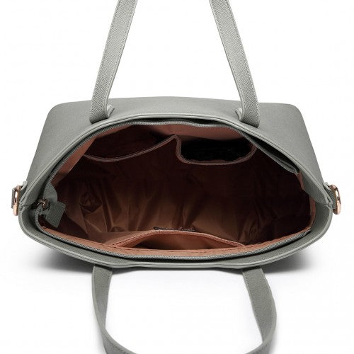 Miss Lulu Three Piece Tote Shoulder Bag And Clutch - Dark Grey