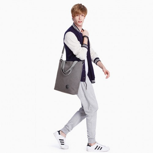 Kono Large Canvas Unisex Messenger Bag - Grey
