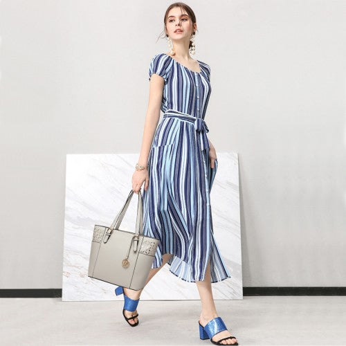 MISS LULU LASER CUT OUT TOTE SHOPPER BAG - GREY