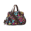 Kono Versatile Multi - Pocket Travel Bag With Adjustable Detachable Strap And Flower Print - Black