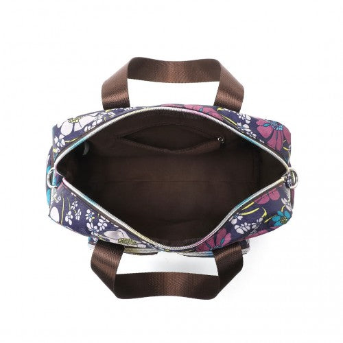 Kono Versatile Multi - Pocket Travel Bag With Adjustable Detachable Strap And Flower Print - Navy