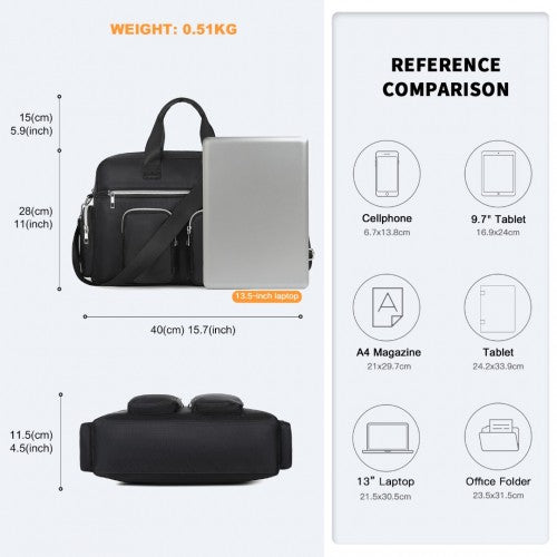 Kono Large Capacity Travel Bag with Multiple Zippered Pockets Perfect For Daily Use - Black