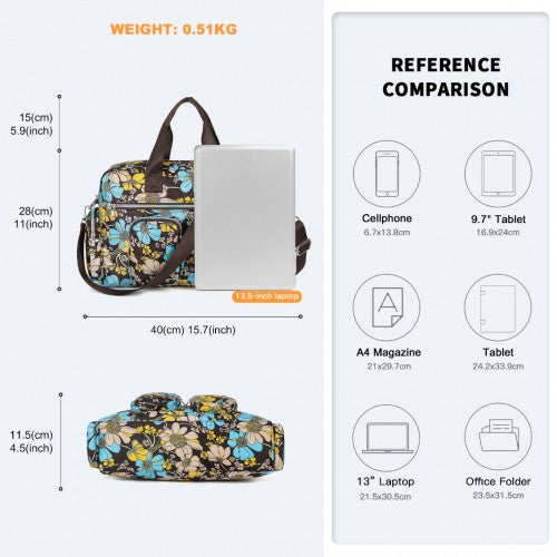 Kono Large Capacity Travel Bag with Multiple Zippered Pockets And Flower Print Perfect For Daily Use - Brown