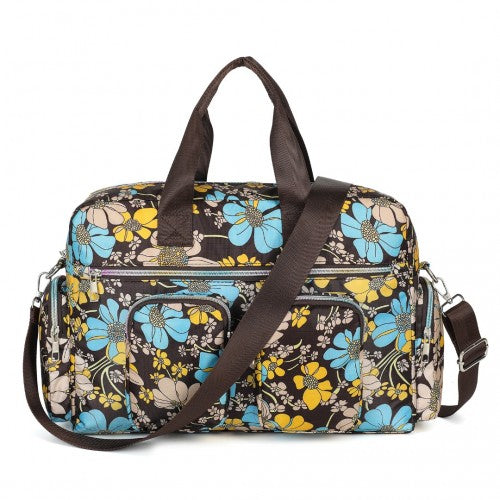 Kono Large Capacity Travel Bag with Multiple Zippered Pockets And Flower Print Perfect For Daily Use - Brown