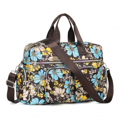 Kono Large Capacity Travel Bag with Multiple Zippered Pockets And Flower Print Perfect For Daily Use - Brown