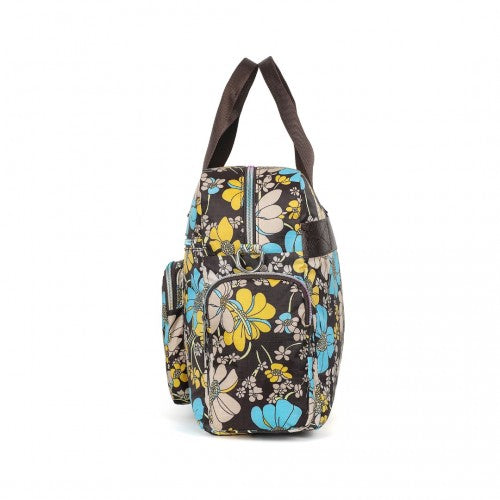 Kono Large Capacity Travel Bag with Multiple Zippered Pockets And Flower Print Perfect For Daily Use - Brown
