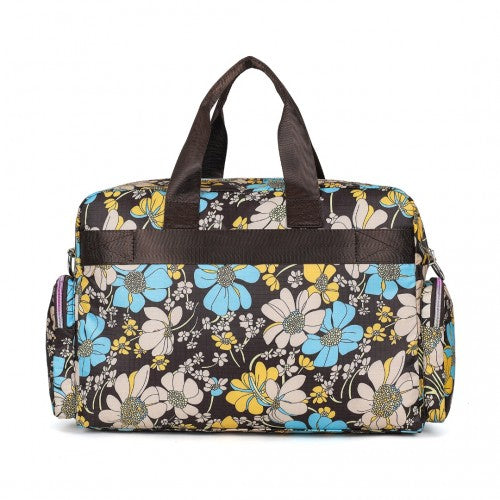 Kono Large Capacity Travel Bag with Multiple Zippered Pockets And Flower Print Perfect For Daily Use - Brown