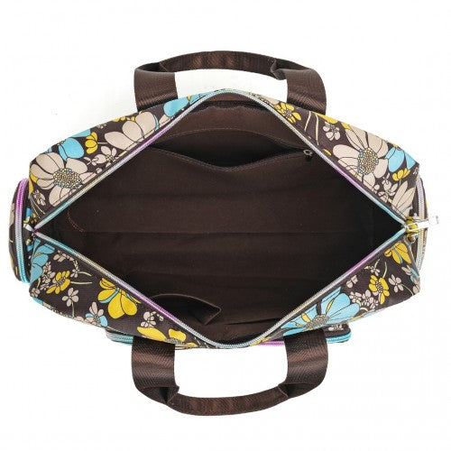 Kono Large Capacity Travel Bag with Multiple Zippered Pockets And Flower Print Perfect For Daily Use - Brown