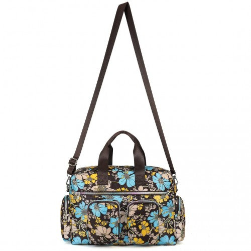 Kono Large Capacity Travel Bag with Multiple Zippered Pockets And Flower Print Perfect For Daily Use - Brown