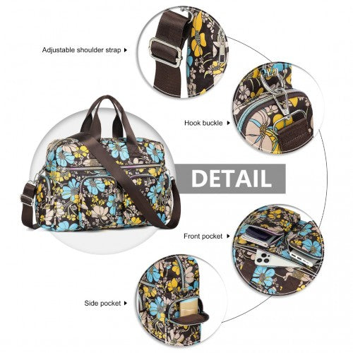 Kono Large Capacity Travel Bag with Multiple Zippered Pockets And Flower Print Perfect For Daily Use - Brown