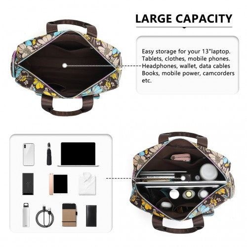 Kono Large Capacity Travel Bag with Multiple Zippered Pockets And Flower Print Perfect For Daily Use - Brown