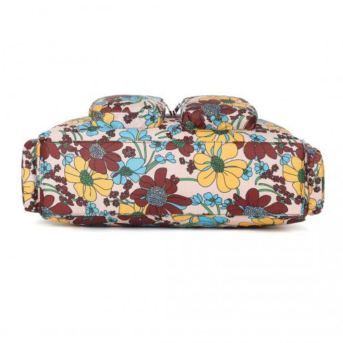 Kono Large Capacity Travel Bag with Multiple Zippered Pockets And Flower Print Perfect For Daily Use - Khaki