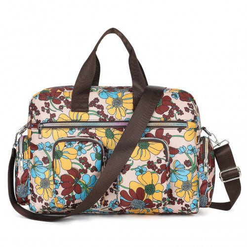 Kono Large Capacity Travel Bag with Multiple Zippered Pockets And Flower Print Perfect For Daily Use - Khaki