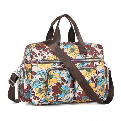 Kono Large Capacity Travel Bag with Multiple Zippered Pockets And Flower Print Perfect For Daily Use - Khaki