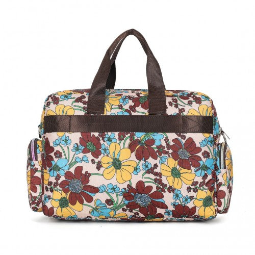 Kono Large Capacity Travel Bag with Multiple Zippered Pockets And Flower Print Perfect For Daily Use - Khaki