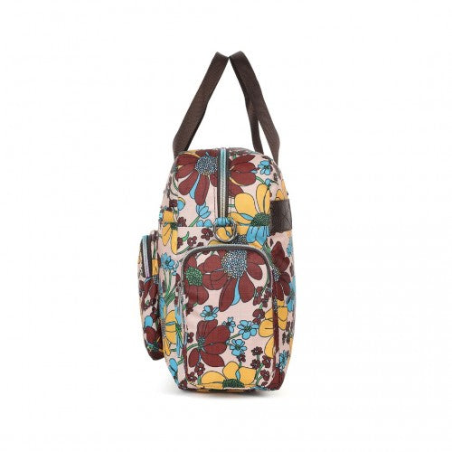 Kono Large Capacity Travel Bag with Multiple Zippered Pockets And Flower Print Perfect For Daily Use - Khaki