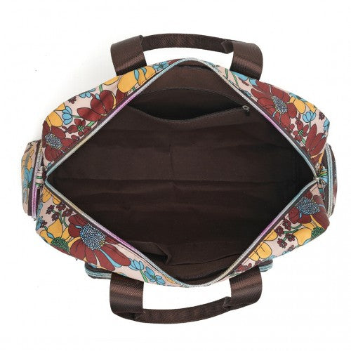 Kono Large Capacity Travel Bag with Multiple Zippered Pockets And Flower Print Perfect For Daily Use - Khaki