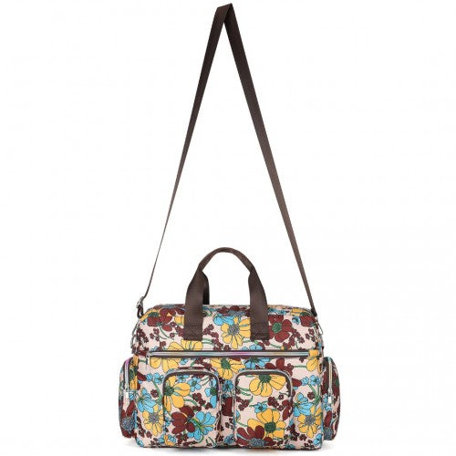 Kono Large Capacity Travel Bag with Multiple Zippered Pockets And Flower Print Perfect For Daily Use - Khaki