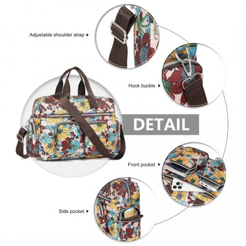 Kono Large Capacity Travel Bag with Multiple Zippered Pockets And Flower Print Perfect For Daily Use - Khaki
